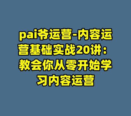 pai爷运营-内容运营基础实战20讲：教会你从零开始学习内容运营
