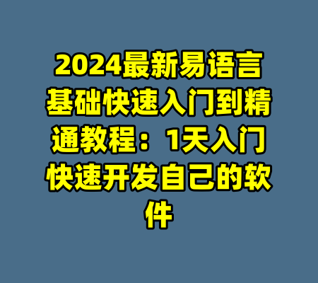 2024最新易语言基础快速入门到精通教程：1天入门快速开发自己的软件-99资源站