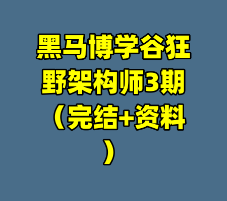 黑马博学谷狂野架构师3期（完结+资料）-99资源站