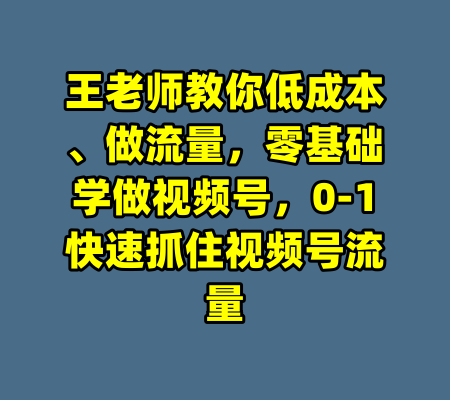 王老师教你低成本、做流量,零基础学做视频号,0-1快速抓住视频号流量