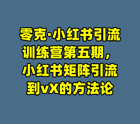 零克·小红书引流训练营第五期，小红书矩阵引流到vX的方法论-99资源站