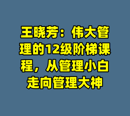 王晓芳：伟大管理的12级阶梯课程，从管理小白走向管理大神-99资源站