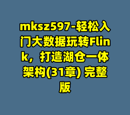 mksz597-轻松入门大数据玩转Flink，打造湖仓一体架构(31章) 完整版-99资源站