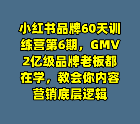 小红书品牌60天训练营第6期，GMV2亿级品牌老板都在学，教会你内容营销底层逻辑