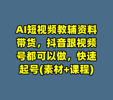 AI短视频教辅资料带货，抖音跟视频号都可以做，快速起号(素材+课程)-99资源站