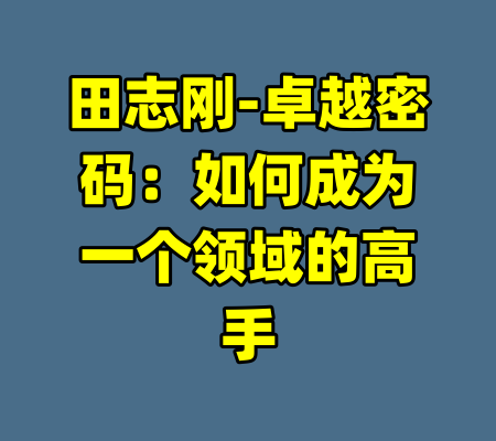 田志刚-卓越密码：如何成为一个领域的高手