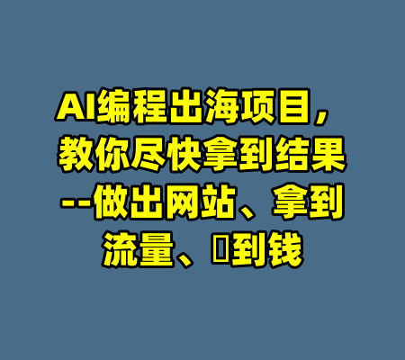 AI编程出海项目，教你尽快拿到结果--做出网站、拿到流量、賺到钱-99资源站