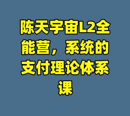 陈天宇宙L2全能营，系统的支付理论体系课